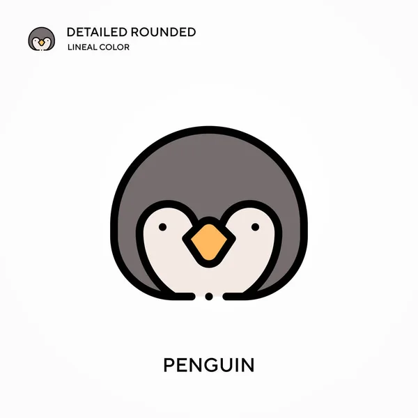 Pingüino Detallado Icono Vector Color Lineal Redondeado Plantilla Diseño Símbolo — Archivo Imágenes Vectoriales
