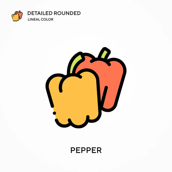 Pepper Részletes Lekerekített Lineáris Szín Vektor Ikon Illusztráció Szimbólum Design — Stock Vector