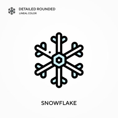 Kar tanesi detaylı yuvarlak doğrusal renk vektörü simgesi. Web mobil UI ögesi için resimleme sembolü tasarım şablonu. Düzenlenebilir vuruşlarda mükemmel renk modern piktogram. İş projeniz için kar tanesi simgeleri