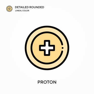 Proton detaylı yuvarlak doğrusal renk vektör simgesi. Web mobil UI ögesi için resimleme sembolü tasarım şablonu. Düzenlenebilir vuruşlarda mükemmel renk modern piktogram. İş projeniz için proton simgeleri