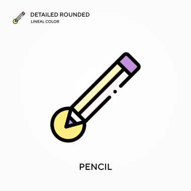 Kalem detaylı yuvarlak doğrusal renk vektörü simgesi. Web mobil UI ögesi için resimleme sembolü tasarım şablonu. Düzenlenebilir vuruşlarda mükemmel renk modern piktogram. İş projeniz için kalem simgeleri