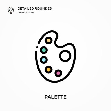 Palet ayrıntılı yuvarlak doğrusal renk vektör simgesi. Web mobil UI ögesi için resimleme sembolü tasarım şablonu. Düzenlenebilir vuruşlarda mükemmel renk modern piktogram. İş projeniz için palet simgeleri