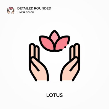 Lotus ayrıntılı yuvarlak doğrusal renk vektör ikonu. Web mobil UI ögesi için resimleme sembolü tasarım şablonu. Düzenlenebilir vuruşlarda mükemmel renk modern piktogram. İş projeniz için Lotus simgeleri