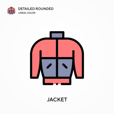 Ceket ayrıntılı yuvarlak doğrusal renk vektör ikonu. Web mobil UI ögesi için resimleme sembolü tasarım şablonu. Düzenlenebilir vuruşlarda mükemmel renk modern piktogram. İş projeniz için ceket simgeleri