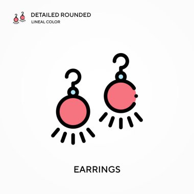 Küpeler ayrıntılı yuvarlak doğrusal renk vektör ikonu. Web mobil UI ögesi için resimleme sembolü tasarım şablonu. Düzenlenebilir vuruşlarda mükemmel renk modern piktogram. İş projeniz için küpe simgeleri