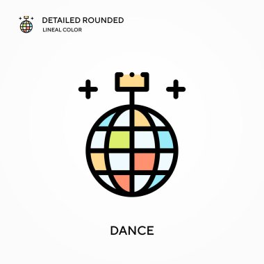 Dans ayrıntılı yuvarlak doğrusal renk vektör simgesi. Web mobil UI ögesi için resimleme sembolü tasarım şablonu. Düzenlenebilir vuruşlarda mükemmel renk modern piktogram. İş projeniz için dans simgeleri
