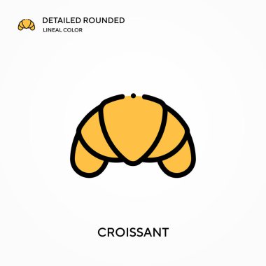 Kruvasan ayrıntılı yuvarlak doğrusal renk vektör ikonu. Web mobil UI ögesi için resimleme sembolü tasarım şablonu. Düzenlenebilir vuruşlarda mükemmel renk modern piktogram. İş projeniz için kruvasan simgeleri