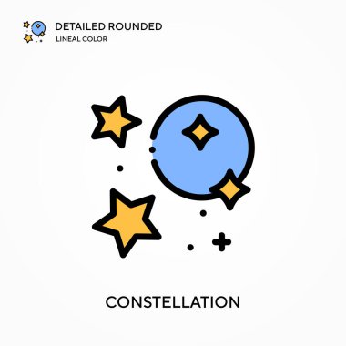 Takımyıldız detaylı yuvarlak doğrusal renk vektör simgesi. Web mobil UI ögesi için resimleme sembolü tasarım şablonu. Düzenlenebilir vuruşlarda mükemmel renk modern piktogram. İş projeniz için takımyıldız simgeleri