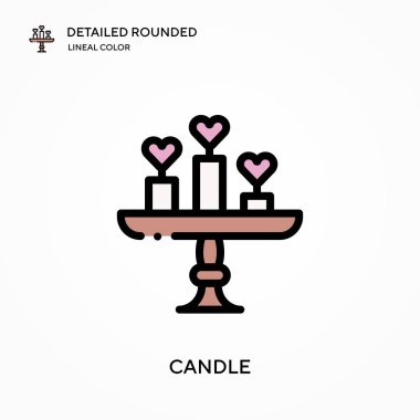 Mum detaylı yuvarlak doğrusal renk vektör simgesi. Web mobil UI ögesi için resimleme sembolü tasarım şablonu. Düzenlenebilir vuruşlarda mükemmel renk modern piktogram. İş projeniz için mum simgeleri