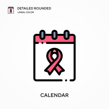 Takvim ayrıntılı yuvarlak doğrusal renk vektörü simgesi. Web mobil UI ögesi için resimleme sembolü tasarım şablonu. Düzenlenebilir vuruşlarda mükemmel renk modern piktogram. İş projeniz için takvim simgeleri