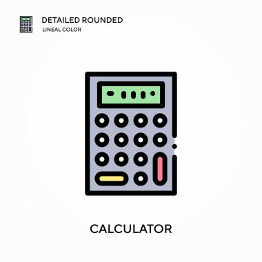 Hesap makinesi ayrıntılı yuvarlak doğrusal renk vektörü simgesi. Web mobil UI ögesi için resimleme sembolü tasarım şablonu. Düzenlenebilir vuruşlarda mükemmel renk modern piktogram. İş projeniz için hesap simgeleri