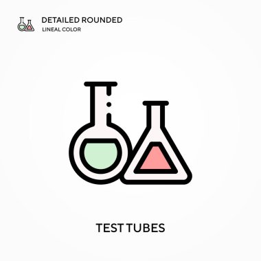 Test tüpleri yuvarlak lineal renk vektör simgesini detaylı olarak açıkladı. Web mobil UI ögesi için resimleme sembolü tasarım şablonu. Düzenlenebilir vuruşlarda mükemmel renk modern piktogram. İş projeniz için test tüpleri simgeleri