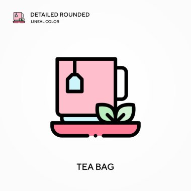 Çay poşeti yuvarlak doğrusal renk vektör simgesi detaylı. Web mobil UI ögesi için resimleme sembolü tasarım şablonu. Düzenlenebilir vuruşlarda mükemmel renk modern piktogram. İş projeniz için çay poşeti simgeleri