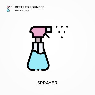 Ayrıntılı yuvarlak doğrusal renk vektör simgesi püskürt. Web mobil UI ögesi için resimleme sembolü tasarım şablonu. Düzenlenebilir vuruşlarda mükemmel renk modern piktogram. İş projeniz için sprey simgeleri