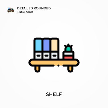 Raf detaylı yuvarlak doğrusal renk vektör simgesi. Web mobil UI ögesi için resimleme sembolü tasarım şablonu. Düzenlenebilir vuruşlarda mükemmel renk modern piktogram. İş projeniz için raf simgeleri