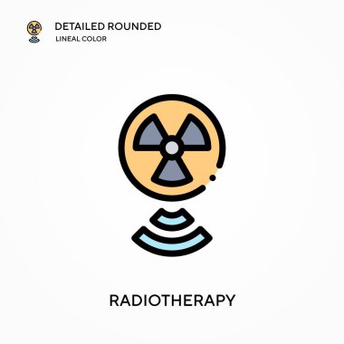 Radyoterapi detaylı yuvarlak doğrusal renk vektör ikonu. Web mobil UI ögesi için resimleme sembolü tasarım şablonu. Düzenlenebilir vuruşlarda mükemmel renk modern piktogram. İş projeniz için radyoterapi simgeleri