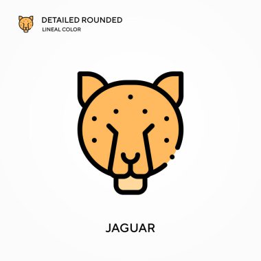 Jaguar ayrıntılı yuvarlak doğrusal renk vektör ikonu. Web mobil UI ögesi için resimleme sembolü tasarım şablonu. Düzenlenebilir vuruşlarda mükemmel renk modern piktogram. İş projeniz için Jaguar simgeleri