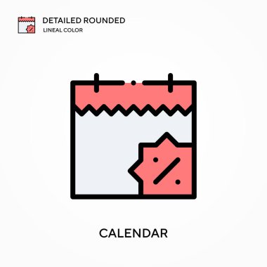 Takvim ayrıntılı yuvarlak doğrusal renk vektörü simgesi. Web mobil UI ögesi için resimleme sembolü tasarım şablonu. Düzenlenebilir vuruşlarda mükemmel renk modern piktogram. İş projeniz için takvim simgeleri