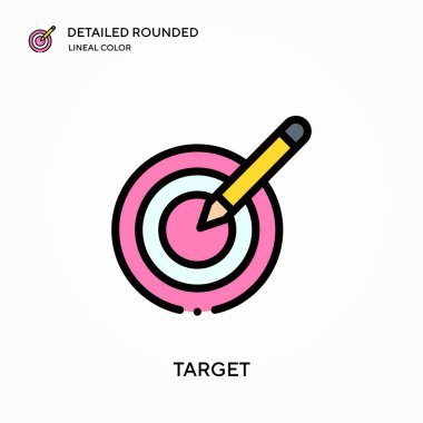 Hedef ayrıntılı yuvarlak doğrusal renk vektör simgesi. Web mobil UI ögesi için resimleme sembolü tasarım şablonu. Düzenlenebilir vuruşlarda mükemmel renk modern piktogram. İş projeniz için hedef simgeleri