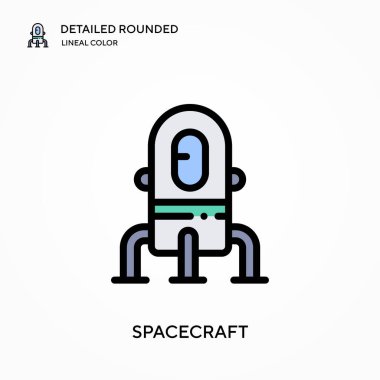 Uzay aracı ayrıntılı yuvarlak doğrusal renk vektör simgesi. Web mobil UI ögesi için resimleme sembolü tasarım şablonu. Düzenlenebilir vuruşlarda mükemmel renk modern piktogram. İş projeniz için uzay aracı simgeleri
