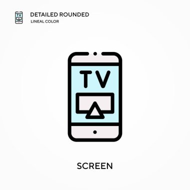 Ekran detaylı yuvarlak doğrusal renk vektör simgesi. Web mobil UI ögesi için resimleme sembolü tasarım şablonu. Düzenlenebilir vuruşlarda mükemmel renk modern piktogram. İş projeniz için ekran simgeleri