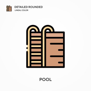 Havuz detaylı yuvarlak doğrusal renk vektör simgesi. Web mobil UI ögesi için resimleme sembolü tasarım şablonu. Düzenlenebilir vuruşlarda mükemmel renk modern piktogram. İş projeniz için havuz simgeleri