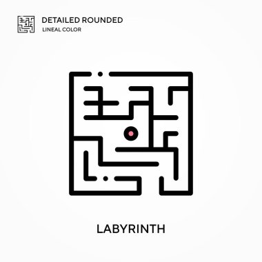 Labirent ayrıntılı yuvarlak doğrusal renk vektör simgesi. Web mobil UI ögesi için resimleme sembolü tasarım şablonu. Düzenlenebilir vuruşlarda mükemmel renk modern piktogram. İş projeniz için labirent simgeleri
