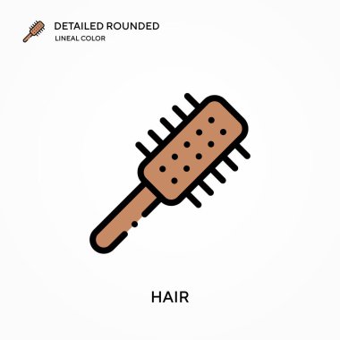 Saç detaylı yuvarlak doğrusal renk vektör ikonu. Web mobil UI ögesi için resimleme sembolü tasarım şablonu. Düzenlenebilir vuruşlarda mükemmel renk modern piktogram. İş projeniz için saç simgeleri