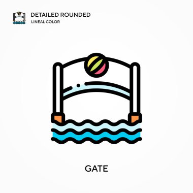 Geçit detaylı yuvarlak doğrusal renk vektör simgesi. Web mobil UI ögesi için resimleme sembolü tasarım şablonu. Düzenlenebilir vuruşlarda mükemmel renk modern piktogram. İş projeniz için kapı simgeleri