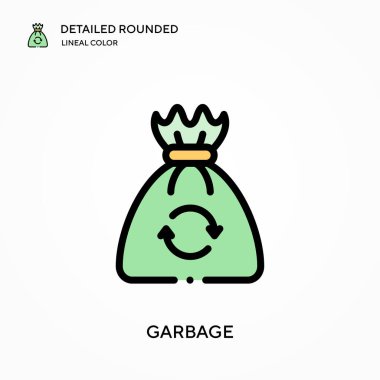 Çöp detaylı yuvarlak doğrusal renk vektörü ikonu. Web mobil UI ögesi için resimleme sembolü tasarım şablonu. Düzenlenebilir vuruşlarda mükemmel renk modern piktogram. İş projeniz için çöp simgeleri