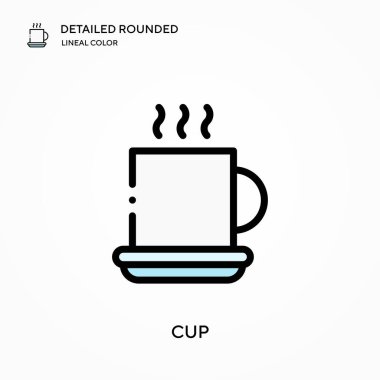 Fincan ayrıntılı yuvarlak doğrusal renk vektör simgesi. Web mobil UI ögesi için resimleme sembolü tasarım şablonu. Düzenlenebilir vuruşlarda mükemmel renk modern piktogram. İş projeniz için kupa simgeleri