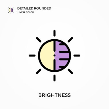 Parlaklık ayrıntılı yuvarlak doğrusal renk vektör simgesi. Web mobil UI ögesi için resimleme sembolü tasarım şablonu. Düzenlenebilir vuruşlarda mükemmel renk modern piktogram. İş projeniz için parlaklık simgeleri