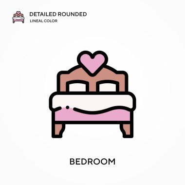 Yatak odası yuvarlak doğrusal renk vektör simgesini detaylı olarak açıkladı. Web mobil UI ögesi için resimleme sembolü tasarım şablonu. Düzenlenebilir vuruşlarda mükemmel renk modern piktogram. İş projeniz için yatak odası simgeleri