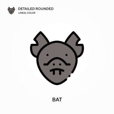 Yarasa detaylı yuvarlak doğrusal renk vektör simgesi. Web mobil UI ögesi için resimleme sembolü tasarım şablonu. Düzenlenebilir vuruşlarda mükemmel renk modern piktogram. İş projeniz için yarasa simgeleri