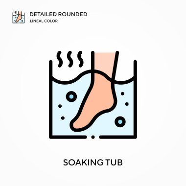 Küvet ayrıntılı yuvarlak doğrusal renk vektör ikonu. Web mobil UI ögesi için resimleme sembolü tasarım şablonu. Düzenlenebilir vuruşlarda mükemmel renk modern piktogram. İş projeniz için küvet simgeleri