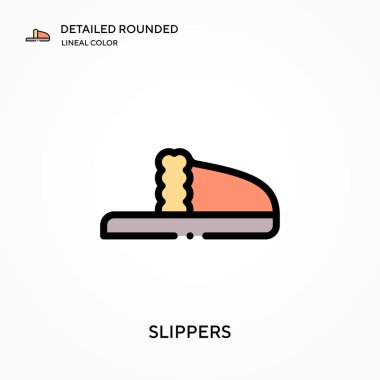 Terlikler yuvarlak çizgili renk vektör simgesini detaylandırdı. Web mobil UI ögesi için resimleme sembolü tasarım şablonu. Düzenlenebilir vuruşlarda mükemmel renk modern piktogram. İş projeniz için terlik simgeleri