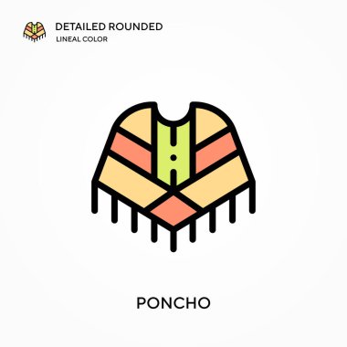 Panço ayrıntılı yuvarlak doğrusal renk vektör ikonu. Web mobil UI ögesi için resimleme sembolü tasarım şablonu. Düzenlenebilir vuruşlarda mükemmel renk modern piktogram. İş projeniz için panço simgeleri