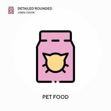 Evcil hayvan maması yuvarlak lineal renk vektör ikonu. Web mobil UI ögesi için resimleme sembolü tasarım şablonu. Düzenlenebilir vuruşlarda mükemmel renk modern piktogram. İş projeniz için evcil hayvan yemek simgeleri