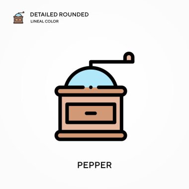 Biber ayrıntılı yuvarlak doğrusal renk vektör ikonu. Web mobil UI ögesi için resimleme sembolü tasarım şablonu. Düzenlenebilir vuruşlarda mükemmel renk modern piktogram. İş projeniz için biber simgeleri