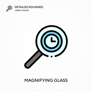 Büyüteç detaylı yuvarlak doğrusal renk vektör simgesi. Web mobil UI ögesi için resimleme sembolü tasarım şablonu. Düzenlenebilir vuruşlarda mükemmel renk modern piktogram. İş projeniz için cam simgeleri büyütülüyor