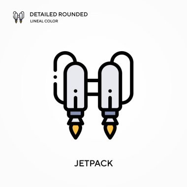 Jetpack ayrıntılı yuvarlak doğrusal renk vektör simgesi. Web mobil UI ögesi için resimleme sembolü tasarım şablonu. Düzenlenebilir vuruşlarda mükemmel renk modern piktogram. İş projeniz için Jetpack simgeleri