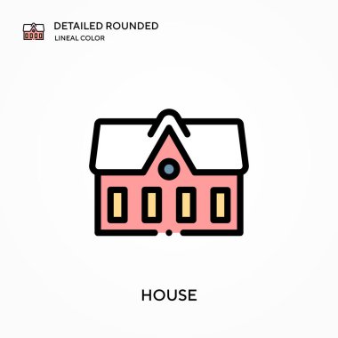 Evin detaylı yuvarlak doğrusal renk vektör simgesi. Web mobil UI ögesi için resimleme sembolü tasarım şablonu. Düzenlenebilir vuruşlarda mükemmel renk modern piktogram. İş projeniz için ev simgeleri