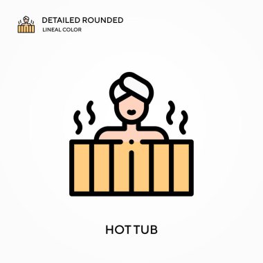 Jakuzi ayrıntılı yuvarlak doğrusal renk vektör simgesi. Web mobil UI ögesi için resimleme sembolü tasarım şablonu. Düzenlenebilir vuruşlarda mükemmel renk modern piktogram. İş projeniz için jakuzi simgeleri
