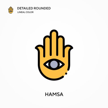 Hamsa ayrıntılı yuvarlak doğrusal renk vektör simgesi. Web mobil UI ögesi için resimleme sembolü tasarım şablonu. Düzenlenebilir vuruşlarda mükemmel renk modern piktogram. İş projeniz için Hamsa simgeleri
