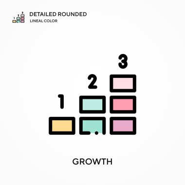 Büyüme ayrıntılı yuvarlak doğrusal renk vektörü simgesi. Web mobil UI ögesi için resimleme sembolü tasarım şablonu. Düzenlenebilir vuruşlarda mükemmel renk modern piktogram. İş projeniz için büyütme simgeleri