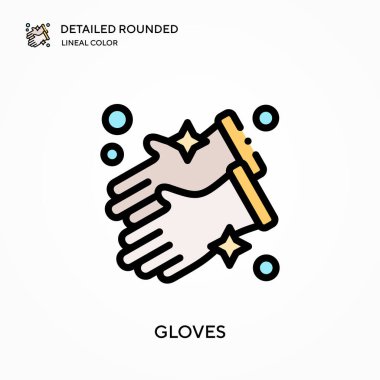 Eldivenler ayrıntılı yuvarlak doğrusal renk vektör simgesi. Web mobil UI ögesi için resimleme sembolü tasarım şablonu. Düzenlenebilir vuruşlarda mükemmel renk modern piktogram. İş projeniz için eldiven simgeleri