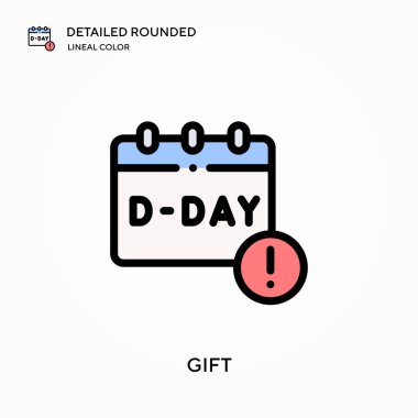 Hediye ayrıntılı yuvarlak doğrusal renk vektör simgesi. Web mobil UI ögesi için resimleme sembolü tasarım şablonu. Düzenlenebilir vuruşlarda mükemmel renk modern piktogram. İş projeniz için hediye simgeleri