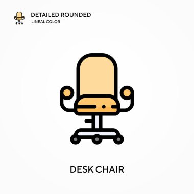 Masa sandalyesi yuvarlak doğrusal renk vektörü simgesini detaylı olarak açıkladı. Web mobil UI ögesi için resimleme sembolü tasarım şablonu. Düzenlenebilir vuruşlarda mükemmel renk modern piktogram. İş projeniz için masa başı simgeleri