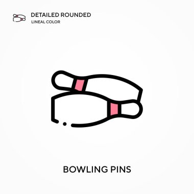 Bowling lobutları ayrıntılı yuvarlak doğrusal renk vektör ikonu. Web mobil UI ögesi için resimleme sembolü tasarım şablonu. Düzenlenebilir vuruşlarda mükemmel renk modern piktogram. İş projeniz için bovling iğneleri simgeleri