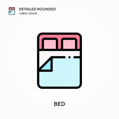 Yatak detaylı yuvarlak doğrusal renk vektör simgesi. Web mobil UI ögesi için resimleme sembolü tasarım şablonu. Düzenlenebilir vuruşlarda mükemmel renk modern piktogram. İş projeniz için yatak simgeleri